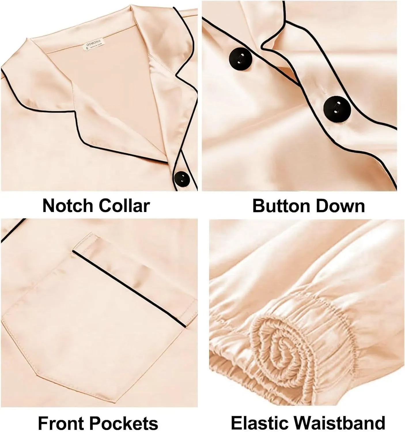 SWOMOG Women & Men Satin Pajamas Set Couple Matching Pajamas Long Sleeve Sleepwear Button Down Loungewear 2 Pcs Pj Set