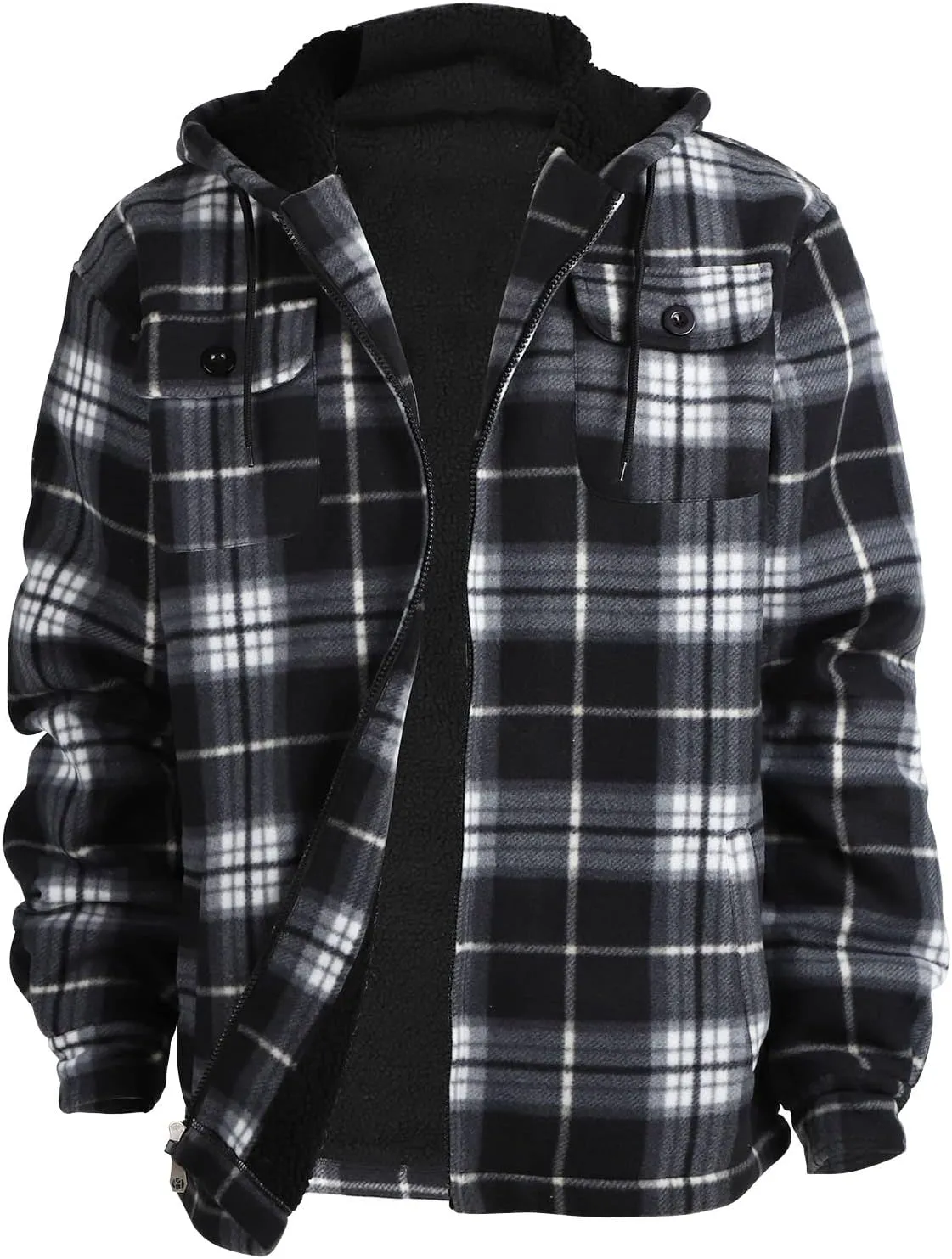 TanBridge Men's Flannel Plaid Jacket Full Zip Fleece Flannel Sherpa Hoodies Heavyweight Fleece Lined Warm Coat