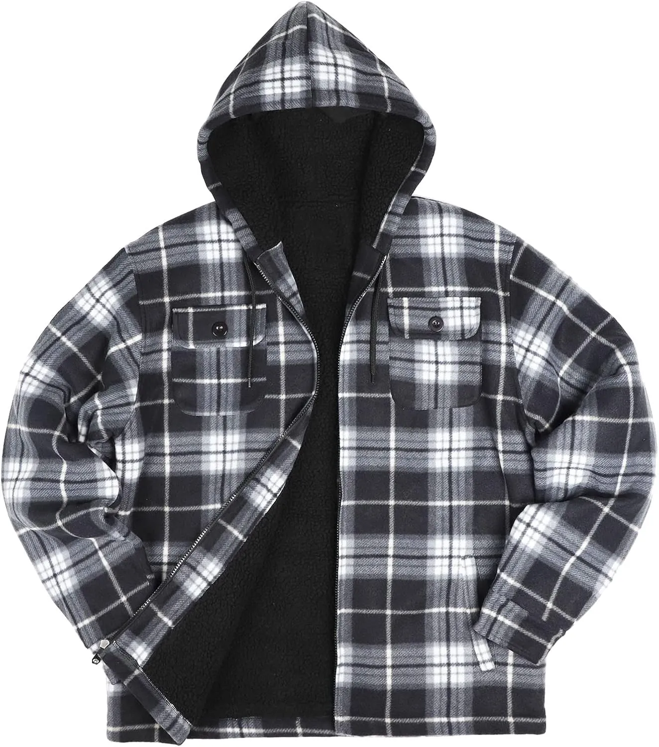 TanBridge Men's Flannel Plaid Jacket Full Zip Fleece Flannel Sherpa Hoodies Heavyweight Fleece Lined Warm Coat