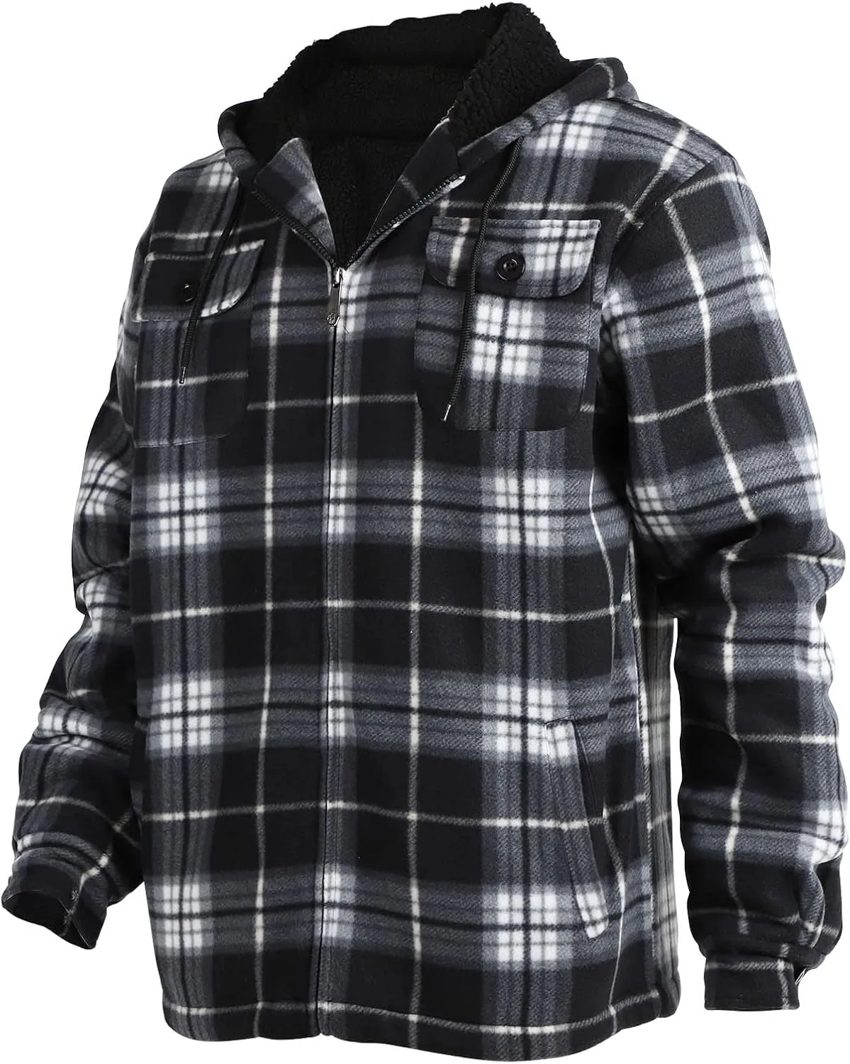 TanBridge Men's Flannel Plaid Jacket Full Zip Fleece Flannel Sherpa Hoodies Heavyweight Fleece Lined Warm Coat