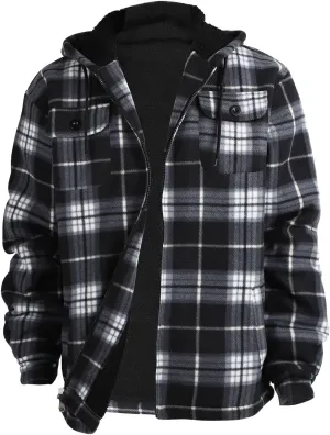 TanBridge Men's Flannel Plaid Jacket Full Zip Fleece Flannel Sherpa Hoodies Heavyweight Fleece Lined Warm Coat