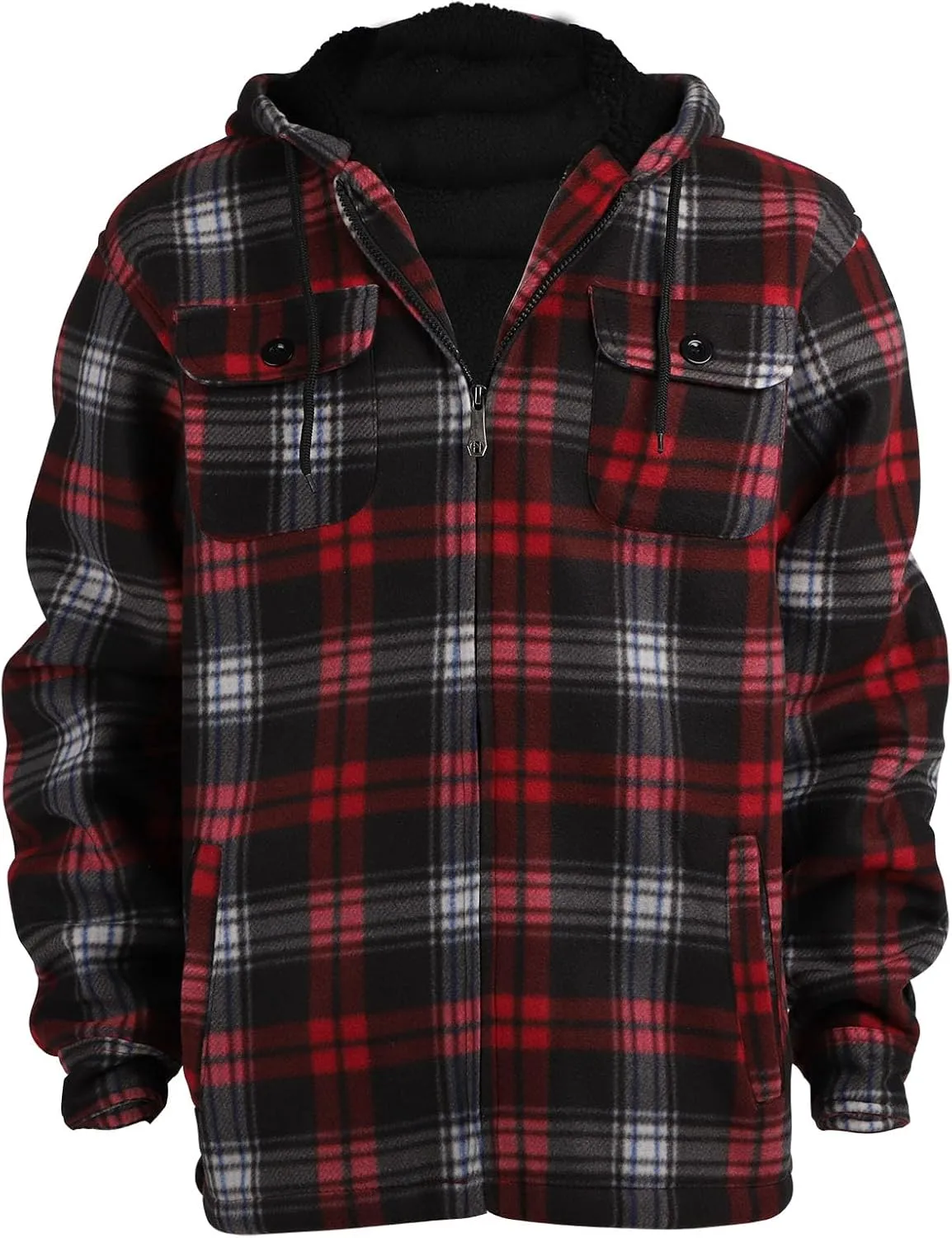 TanBridge Men's Flannel Plaid Jacket Full Zip Fleece Flannel Sherpa Hoodies Heavyweight Fleece Lined Warm Coat