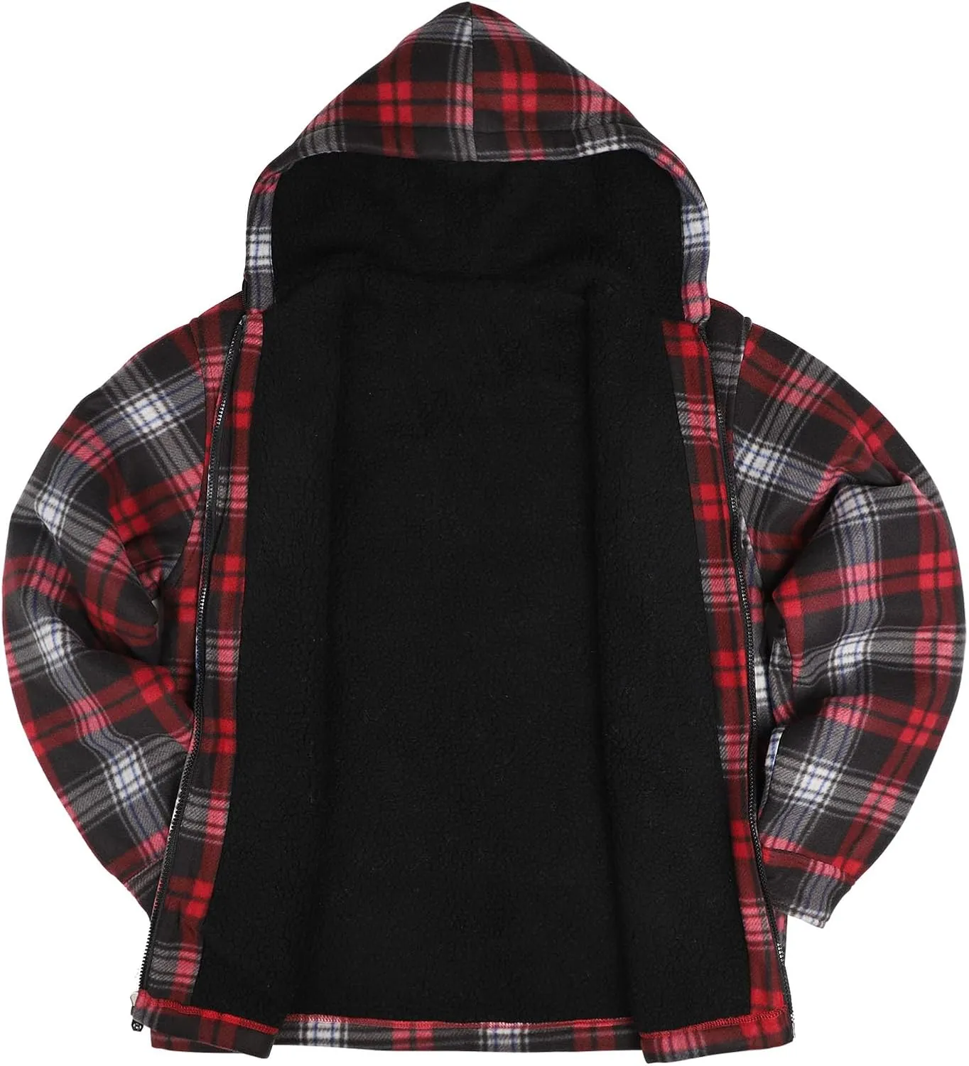 TanBridge Men's Flannel Plaid Jacket Full Zip Fleece Flannel Sherpa Hoodies Heavyweight Fleece Lined Warm Coat