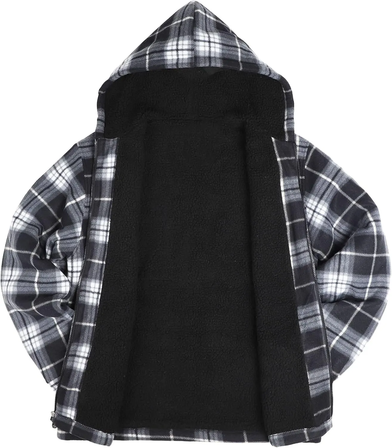 TanBridge Men's Flannel Plaid Jacket Full Zip Fleece Flannel Sherpa Hoodies Heavyweight Fleece Lined Warm Coat
