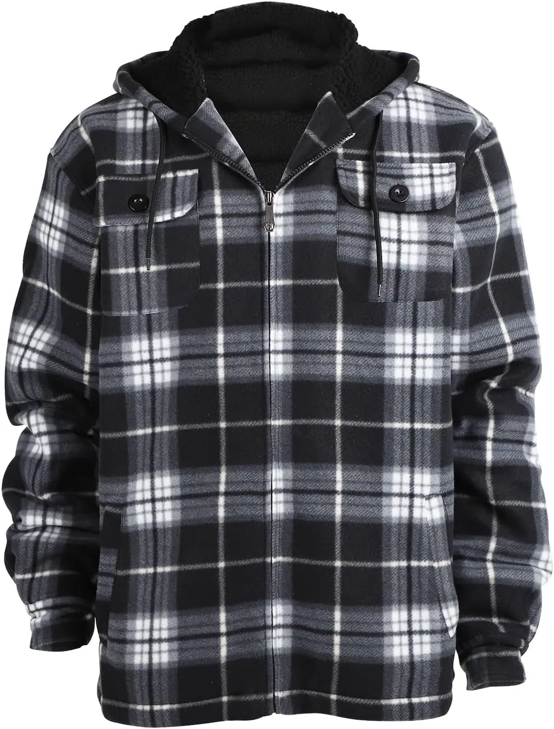 TanBridge Men's Flannel Plaid Jacket Full Zip Fleece Flannel Sherpa Hoodies Heavyweight Fleece Lined Warm Coat