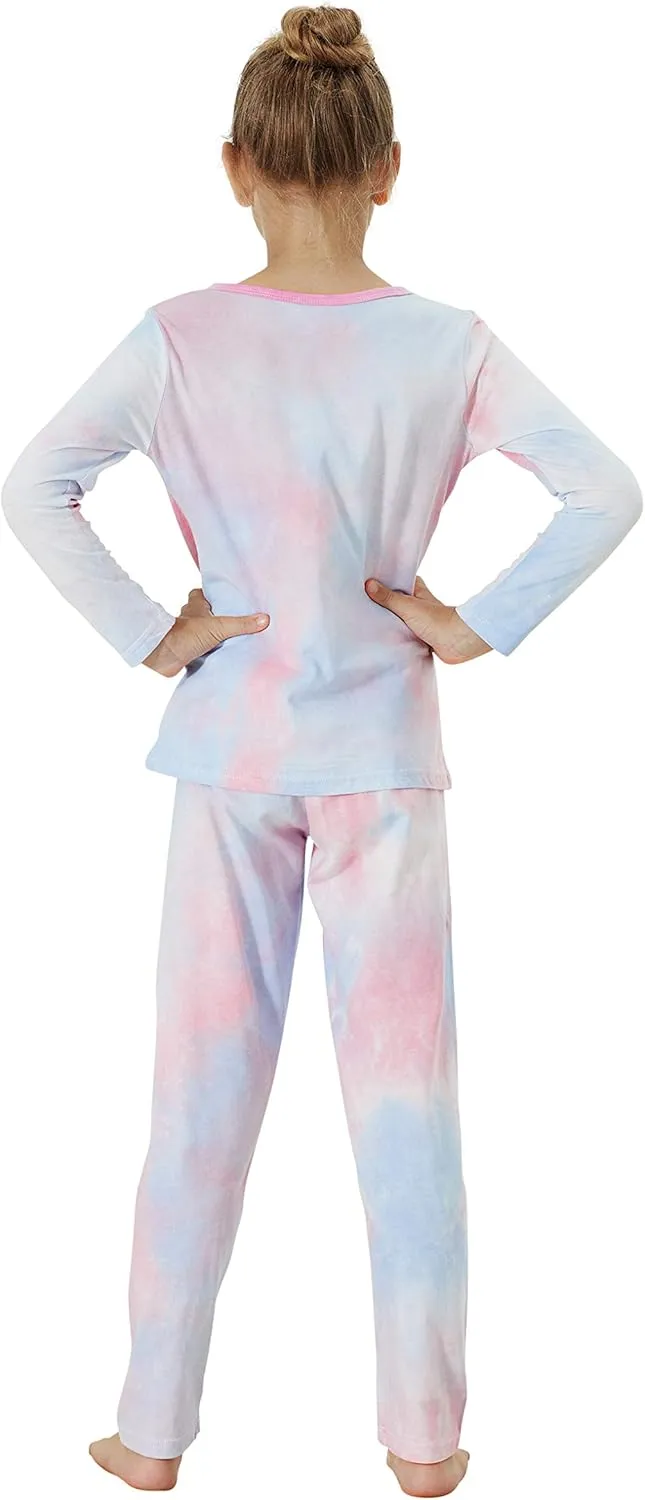 Tebbis Trendy Tie Dye Sleepover Pajamas for Girls -100% Cotton Soft Avocado/Caticorn Cat Donut PJ Set Size 6-18