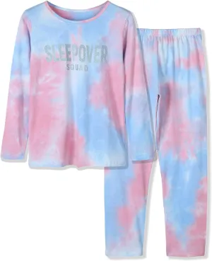Tebbis Trendy Tie Dye Sleepover Pajamas for Girls -100% Cotton Soft Avocado/Caticorn Cat Donut PJ Set Size 6-18