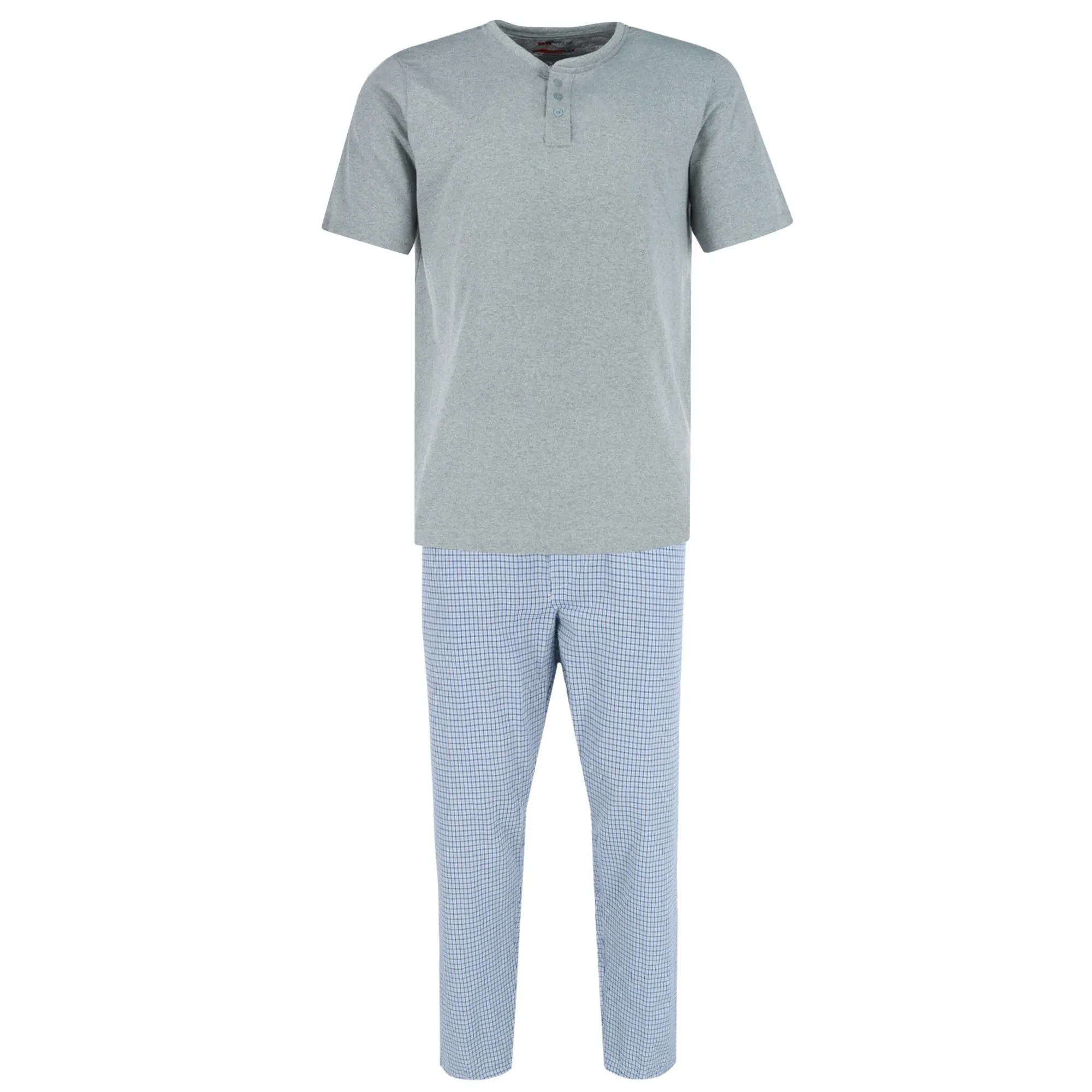 Ten West Apparel Men's Henley Short Sleeve and Plaid Pajama Pant Set