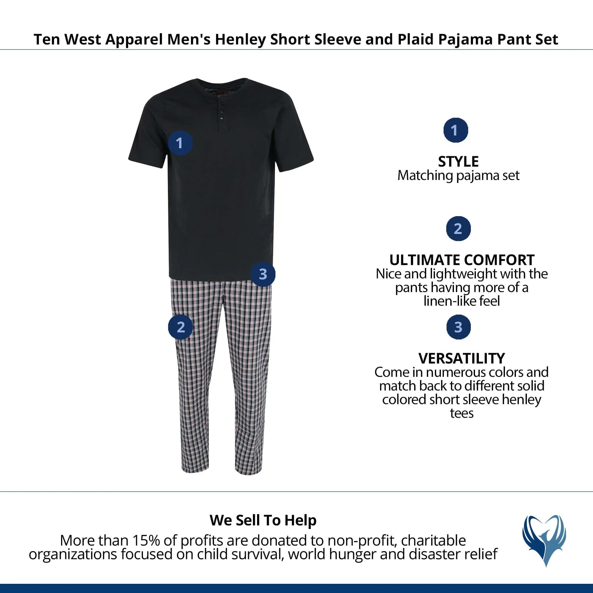 Ten West Apparel Men's Henley Short Sleeve and Plaid Pajama Pant Set