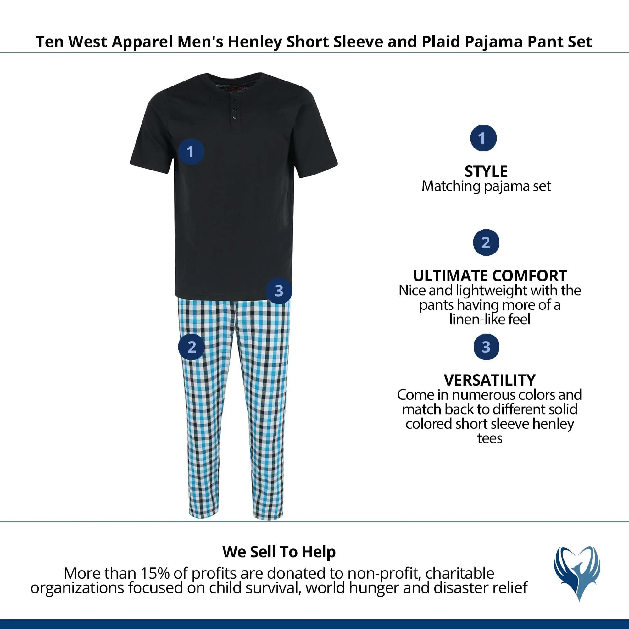 Ten West Apparel Men's Henley Short Sleeve and Plaid Pajama Pant Set