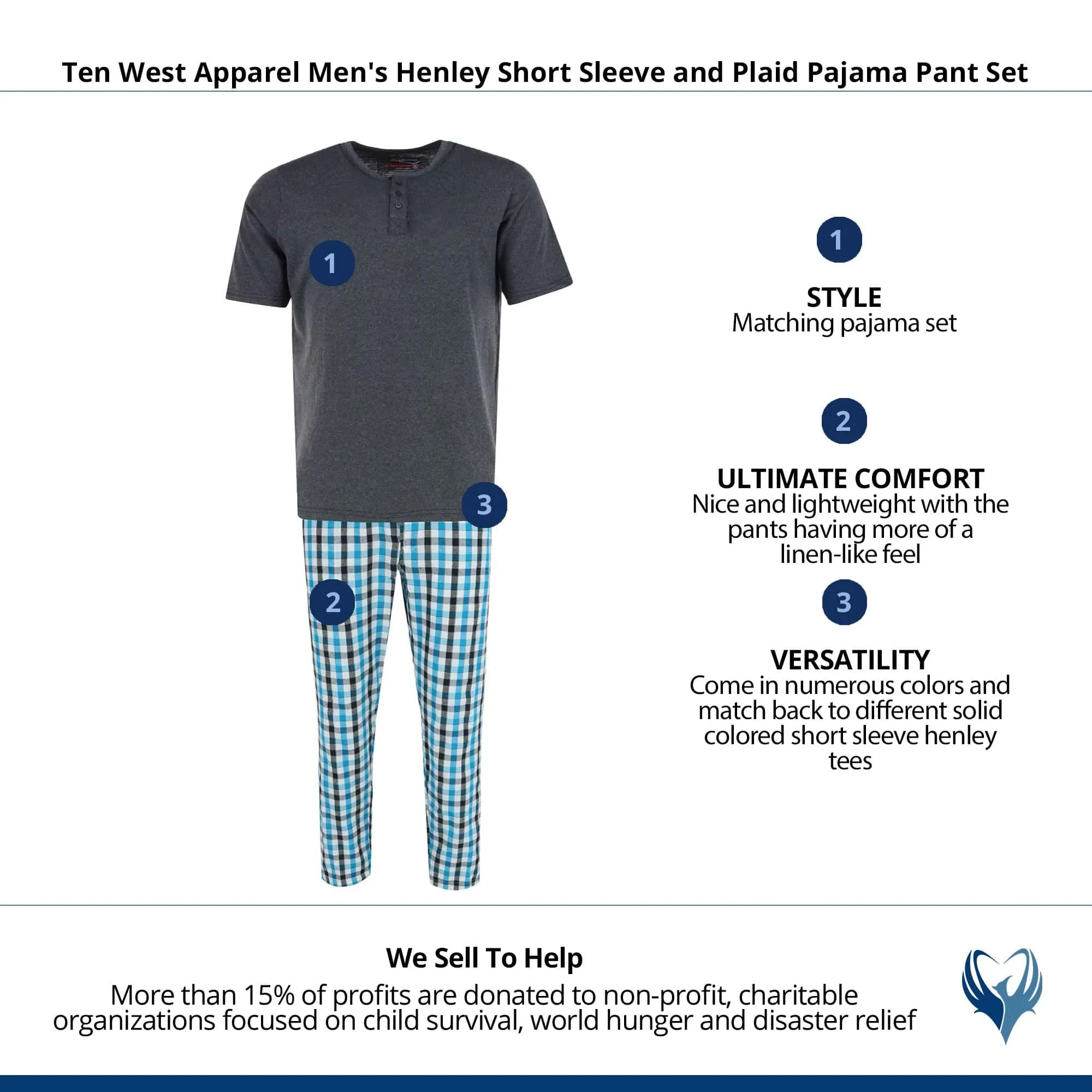Ten West Apparel Men's Henley Short Sleeve and Plaid Pajama Pant Set