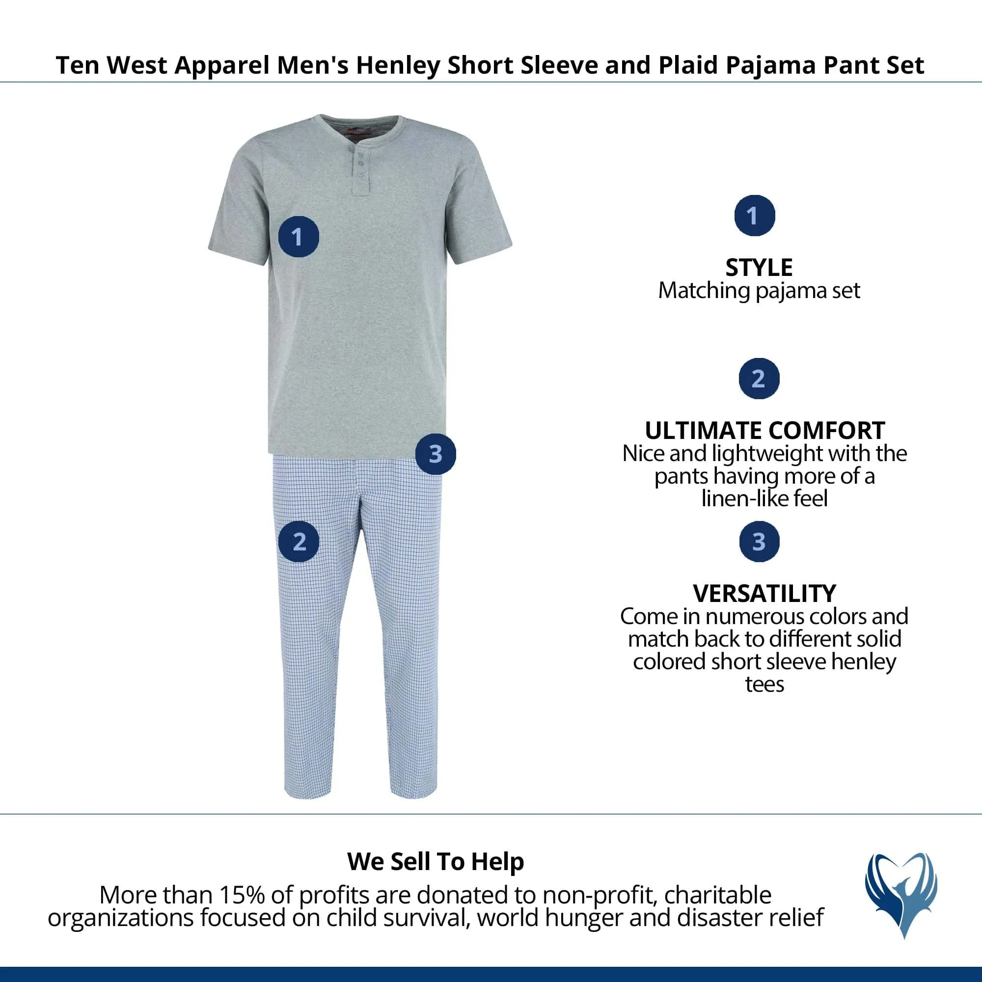 Ten West Apparel Men's Henley Short Sleeve and Plaid Pajama Pant Set