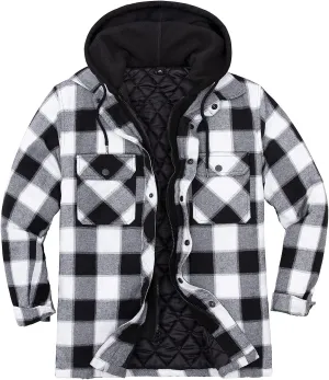ThCreasa Mens Plaid Quilted Lined Flannel Jacket Button Down Flannel Shirt Jackets with Hood
