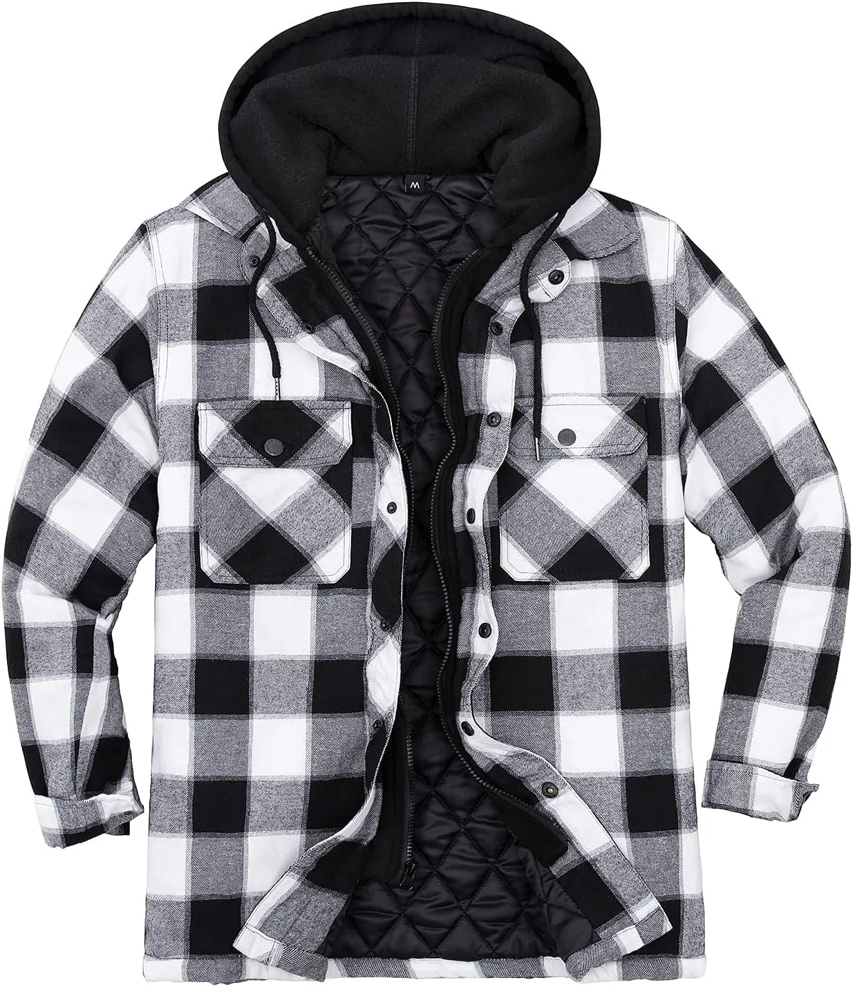 ThCreasa Mens Plaid Quilted Lined Flannel Jacket Button Down Flannel Shirt Jackets with Hood
