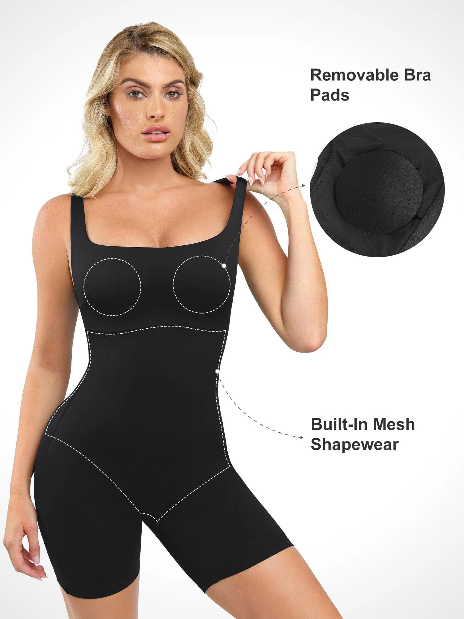 The Shapewear Romper Slimming Workout Square-Neck Thigh For Insiders