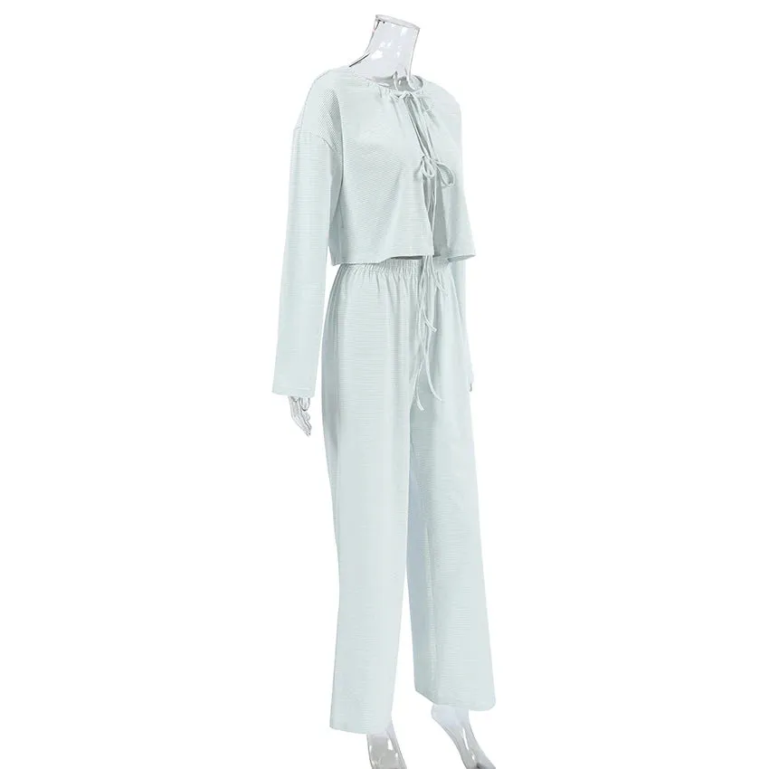 Tie-Up Casual 2 Piece Cotton Loungewear Set