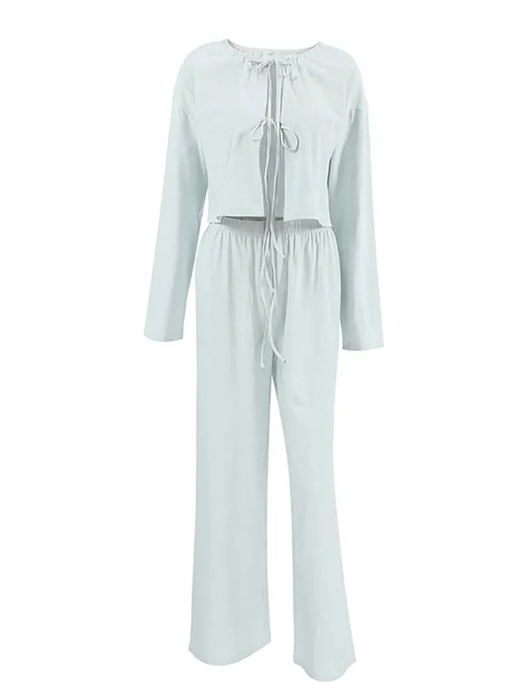 Tie-Up Casual 2 Piece Cotton Loungewear Set