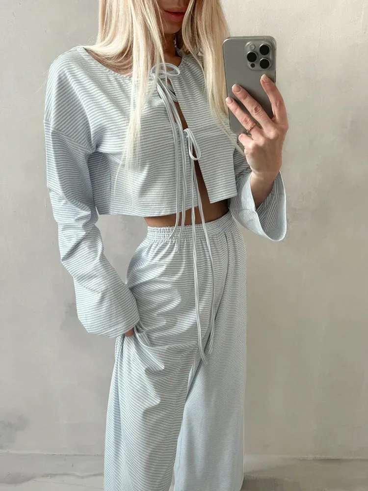 Tie-Up Casual 2 Piece Cotton Loungewear Set