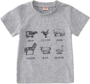 Toddler Baby Boys Girls Farm Shirt Cute Animals Graphic Short Sleeve T-Shirt Kids Funny Letter Print Summer Tee Tops