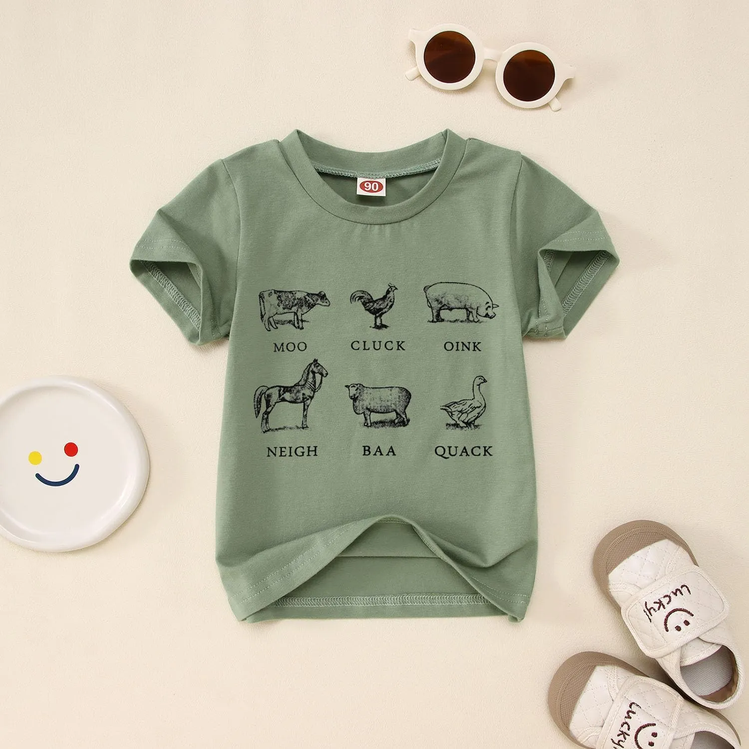 Toddler Baby Boys Girls Farm Shirt Cute Animals Graphic Short Sleeve T-Shirt Kids Funny Letter Print Summer Tee Tops