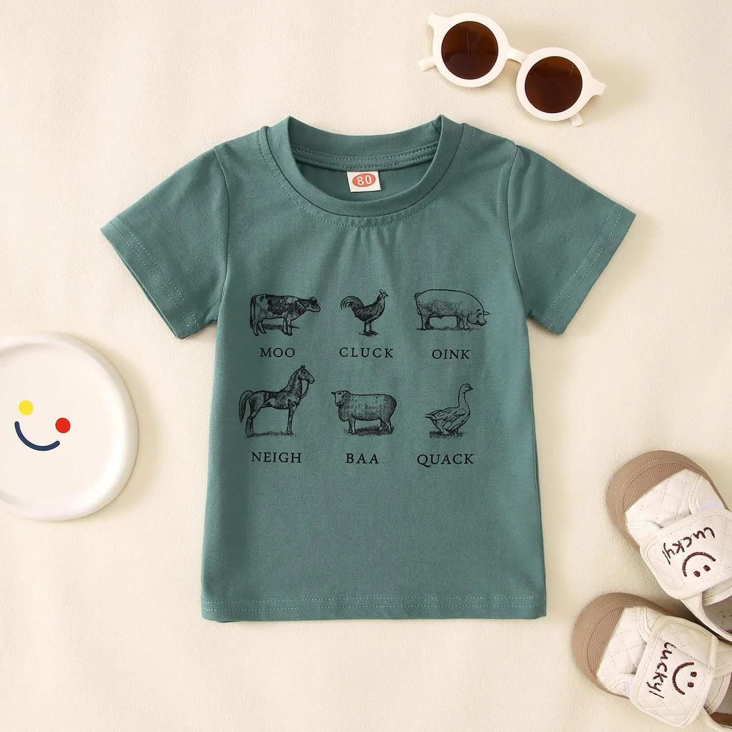 Toddler Baby Boys Girls Farm Shirt Cute Animals Graphic Short Sleeve T-Shirt Kids Funny Letter Print Summer Tee Tops
