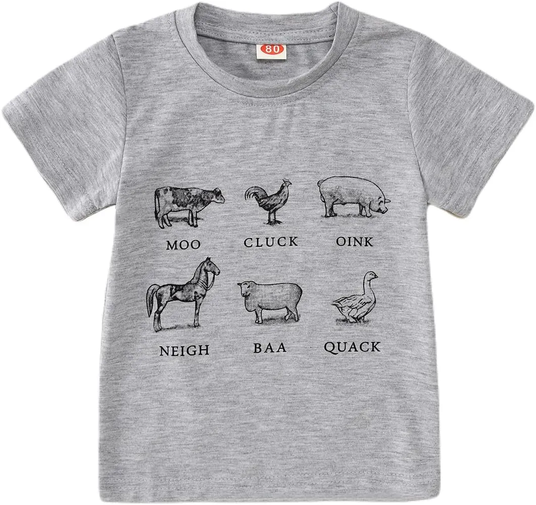 Toddler Baby Boys Girls Farm Shirt Cute Animals Graphic Short Sleeve T-Shirt Kids Funny Letter Print Summer Tee Tops