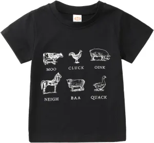 Toddler Baby Boys Girls Farm Shirt Cute Animals Graphic Short Sleeve T-Shirt Kids Funny Letter Print Summer Tee Tops