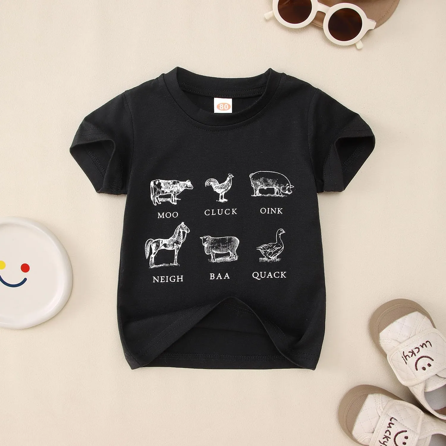 Toddler Baby Boys Girls Farm Shirt Cute Animals Graphic Short Sleeve T-Shirt Kids Funny Letter Print Summer Tee Tops