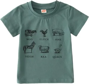 Toddler Baby Boys Girls Farm Shirt Cute Animals Graphic Short Sleeve T-Shirt Kids Funny Letter Print Summer Tee Tops