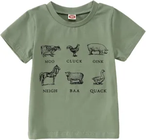 Toddler Baby Boys Girls Farm Shirt Cute Animals Graphic Short Sleeve T-Shirt Kids Funny Letter Print Summer Tee Tops