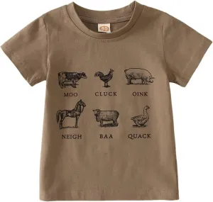 Toddler Baby Boys Girls Farm Shirt Cute Animals Graphic Short Sleeve T-Shirt Kids Funny Letter Print Summer Tee Tops