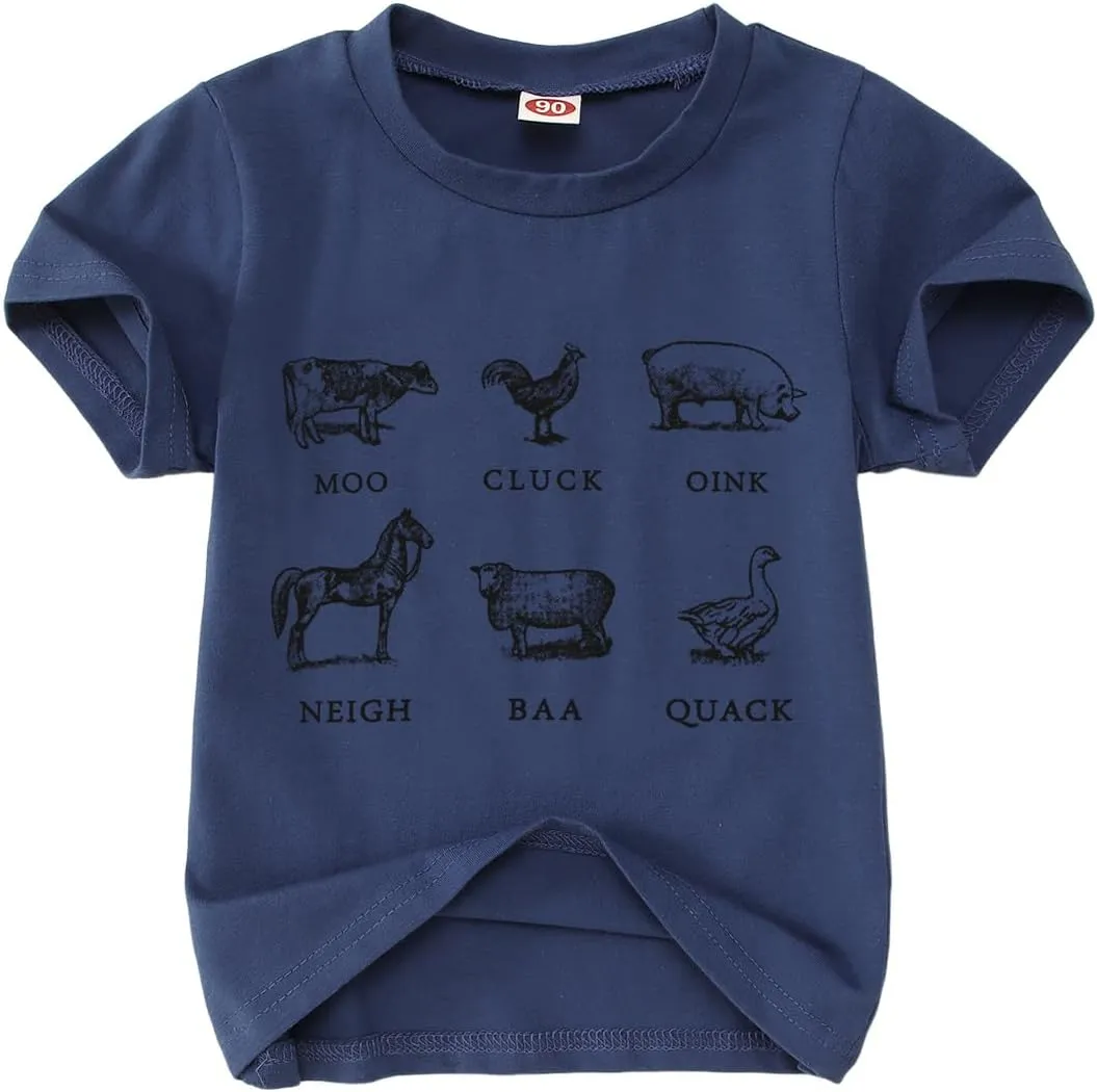 Toddler Baby Boys Girls Farm Shirt Cute Animals Graphic Short Sleeve T-Shirt Kids Funny Letter Print Summer Tee Tops