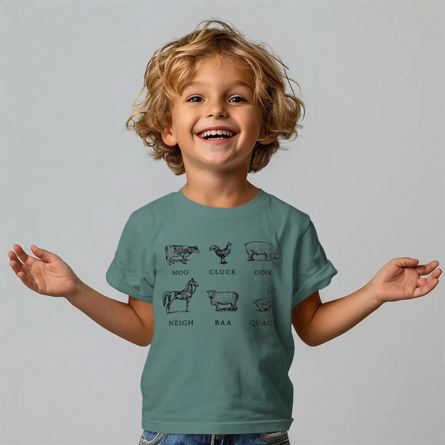 Toddler Baby Boys Girls Farm Shirt Cute Animals Graphic Short Sleeve T-Shirt Kids Funny Letter Print Summer Tee Tops