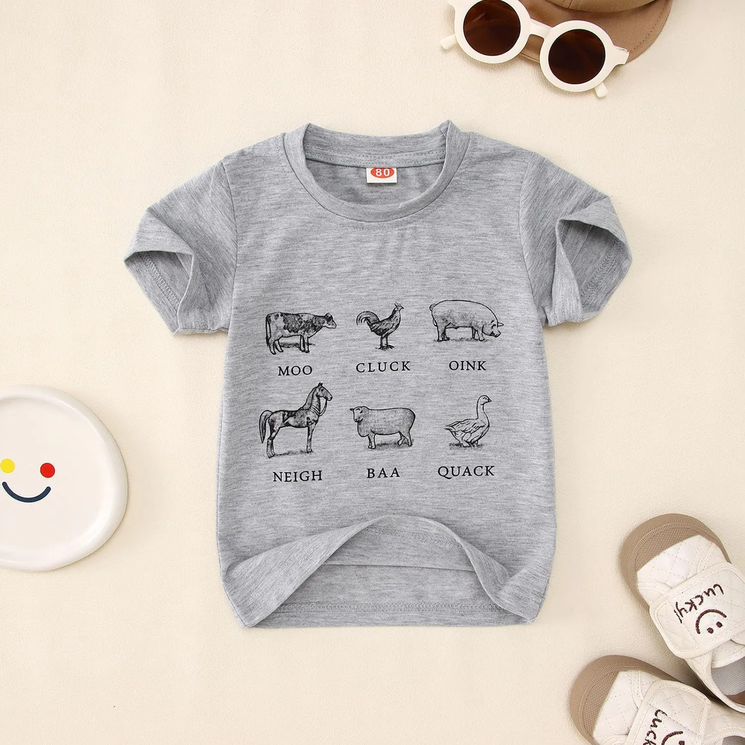 Toddler Baby Boys Girls Farm Shirt Cute Animals Graphic Short Sleeve T-Shirt Kids Funny Letter Print Summer Tee Tops