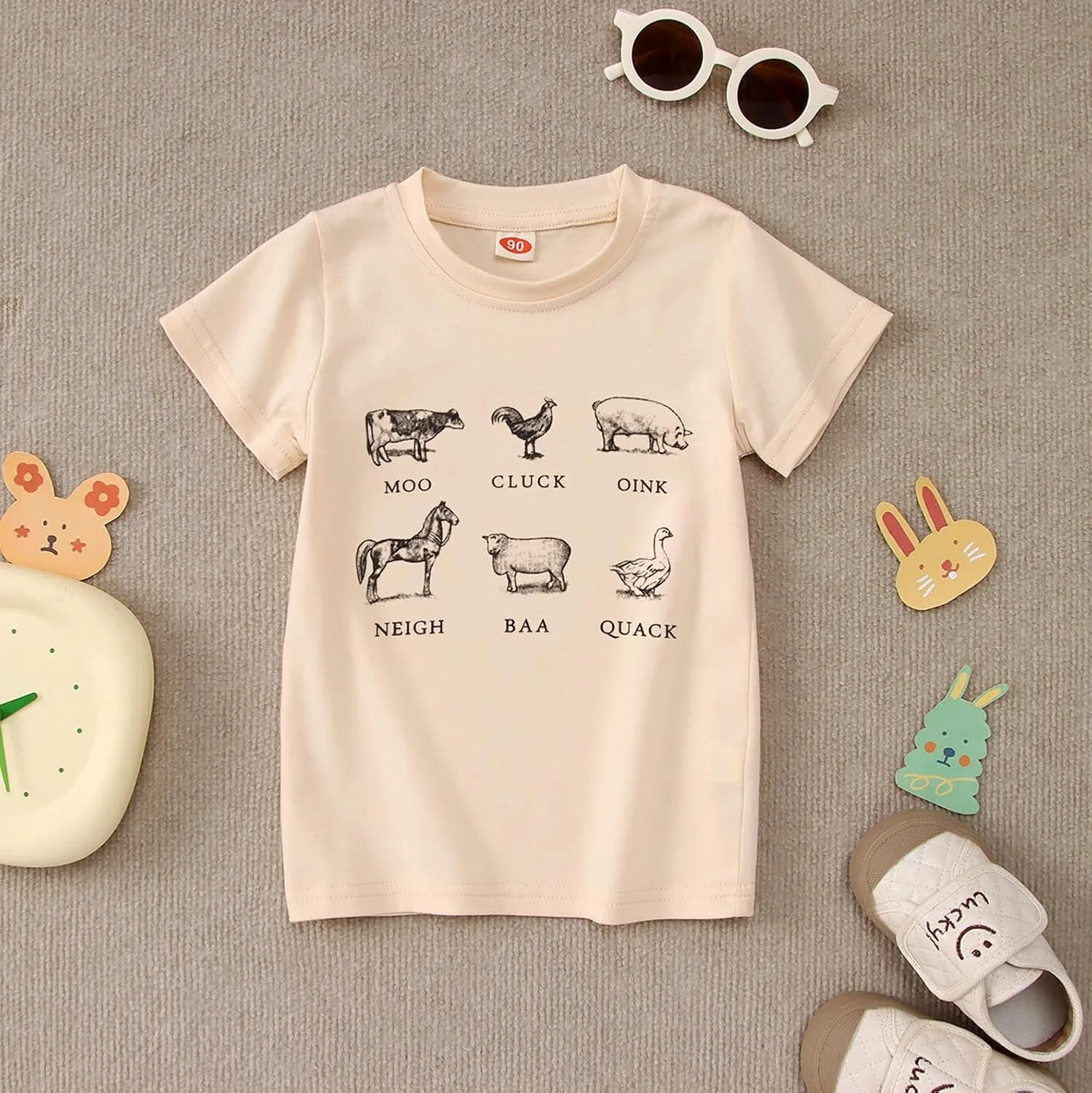 Toddler Baby Boys Girls Farm Shirt Cute Animals Graphic Short Sleeve T-Shirt Kids Funny Letter Print Summer Tee Tops