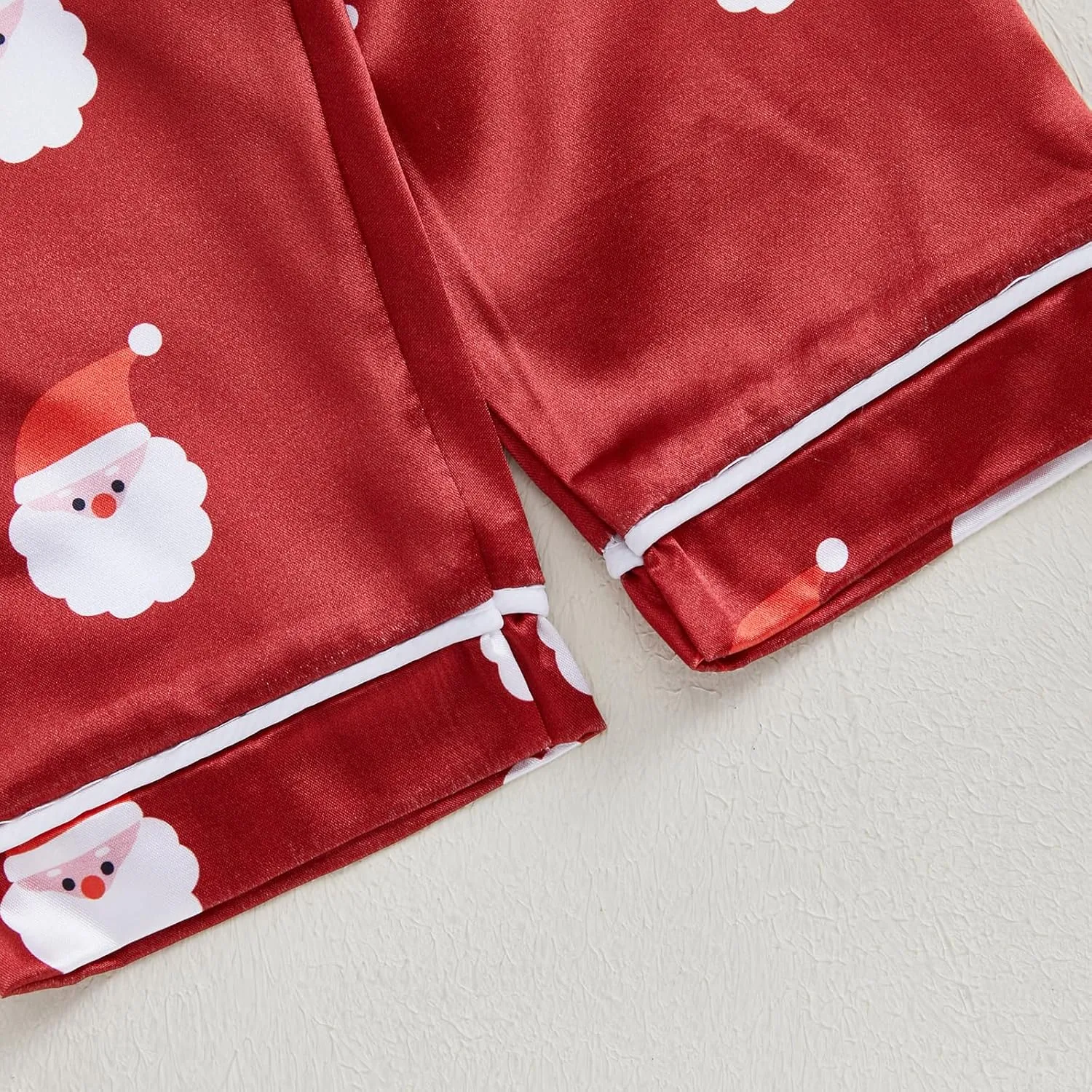 Toddler Baby Girl Boy Christmas Silk Satin Pajamas Santa Button Pjs Kids Long Sleeve Shirt Pants Xmas Pjs Sleepwear