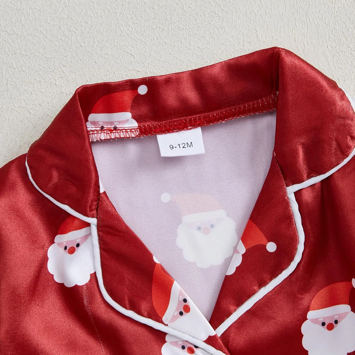 Toddler Baby Girl Boy Christmas Silk Satin Pajamas Santa Button Pjs Kids Long Sleeve Shirt Pants Xmas Pjs Sleepwear