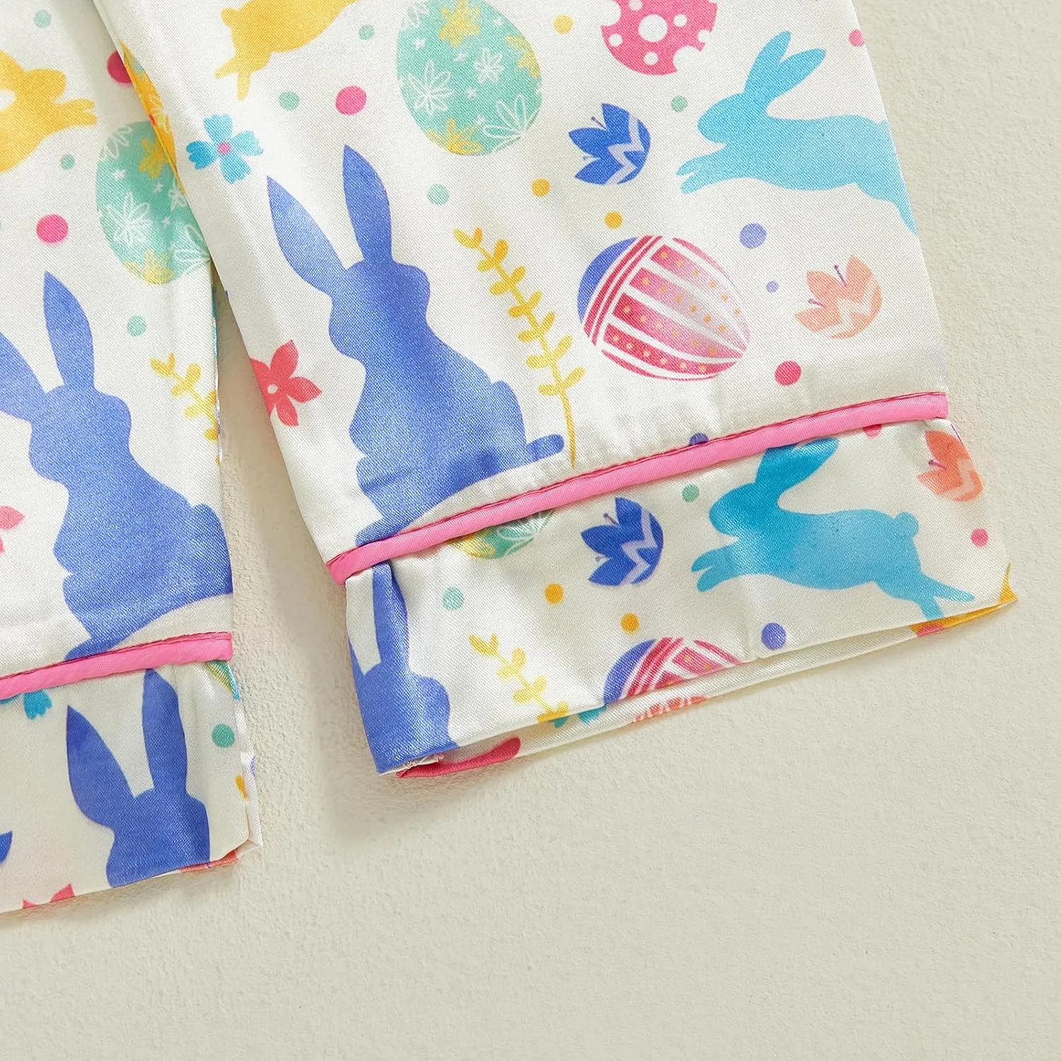 Toddler Baby Girl Boy Pajamas Set Silk Satin Button Down Pjs Kids Long Sleeve Bunny Shirt Pants Easter Outfit