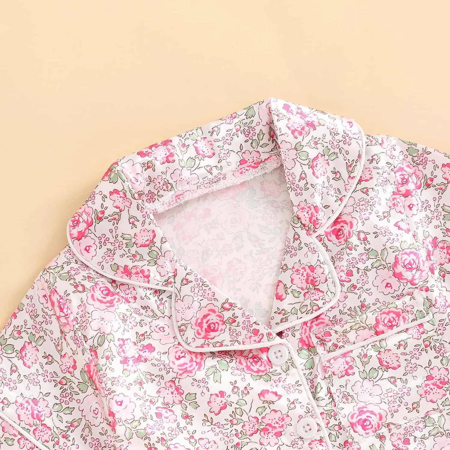 Toddler Girl Floral Pajamas Set Short Sleeve Button Down Shirt And Shorts 2Pcs Kids Pjs Loungewear