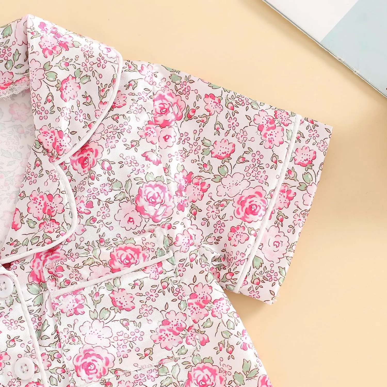 Toddler Girl Floral Pajamas Set Short Sleeve Button Down Shirt And Shorts 2Pcs Kids Pjs Loungewear