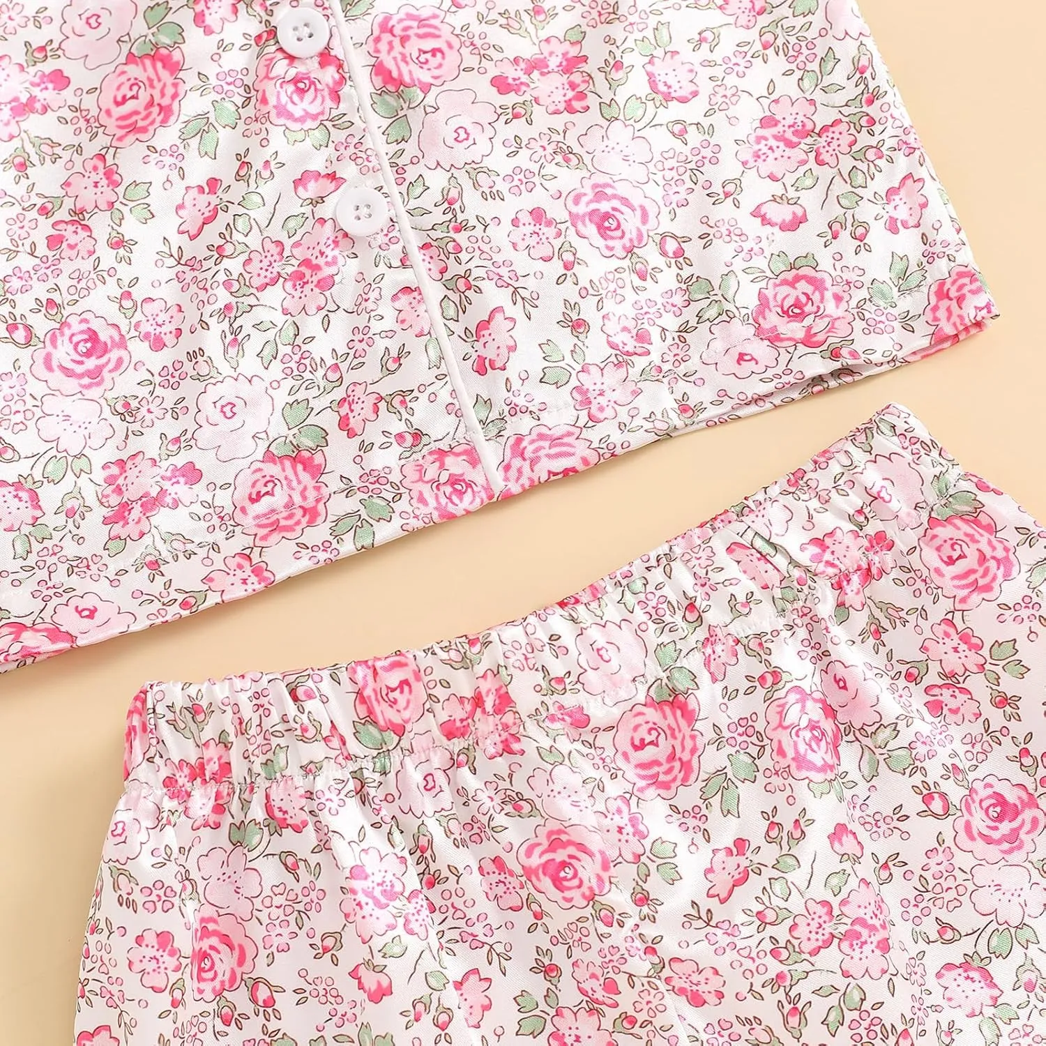 Toddler Girl Floral Pajamas Set Short Sleeve Button Down Shirt And Shorts 2Pcs Kids Pjs Loungewear