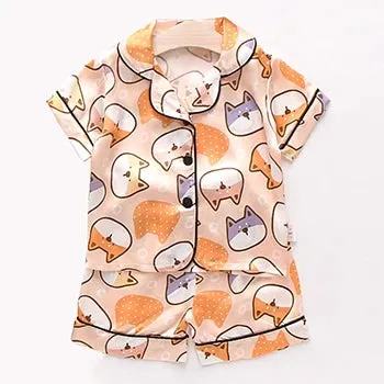 Toddler Girls Silk Satin Pajamas Sets Cartoon Kids Boys Pyjamas Baby Sleepwear Suit Girl Casual Home Wear Loungewear