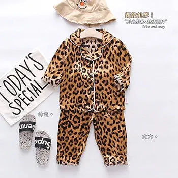 Toddler Girls Silk Satin Pajamas Sets Cartoon Kids Boys Pyjamas Baby Sleepwear Suit Girl Casual Home Wear Loungewear