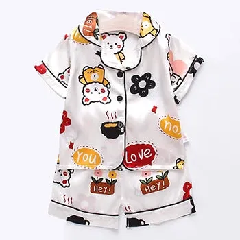 Toddler Girls Silk Satin Pajamas Sets Cartoon Kids Boys Pyjamas Baby Sleepwear Suit Girl Casual Home Wear Loungewear