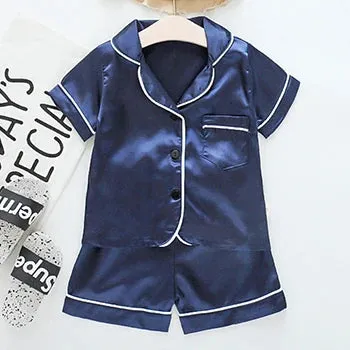 Toddler Girls Silk Satin Pajamas Sets Cartoon Kids Boys Pyjamas Baby Sleepwear Suit Girl Casual Home Wear Loungewear