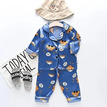 Toddler Girls Silk Satin Pajamas Sets Cartoon Kids Boys Pyjamas Baby Sleepwear Suit Girl Casual Home Wear Loungewear
