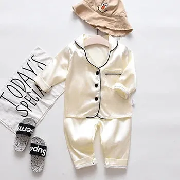 Toddler Girls Silk Satin Pajamas Sets Cartoon Kids Boys Pyjamas Baby Sleepwear Suit Girl Casual Home Wear Loungewear