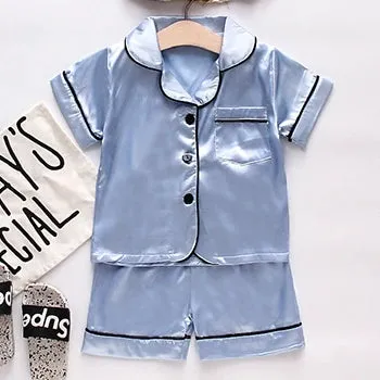 Toddler Girls Silk Satin Pajamas Sets Cartoon Kids Boys Pyjamas Baby Sleepwear Suit Girl Casual Home Wear Loungewear
