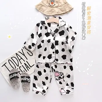 Toddler Girls Silk Satin Pajamas Sets Cartoon Kids Boys Pyjamas Baby Sleepwear Suit Girl Casual Home Wear Loungewear