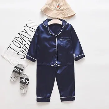 Toddler Girls Silk Satin Pajamas Sets Cartoon Kids Boys Pyjamas Baby Sleepwear Suit Girl Casual Home Wear Loungewear